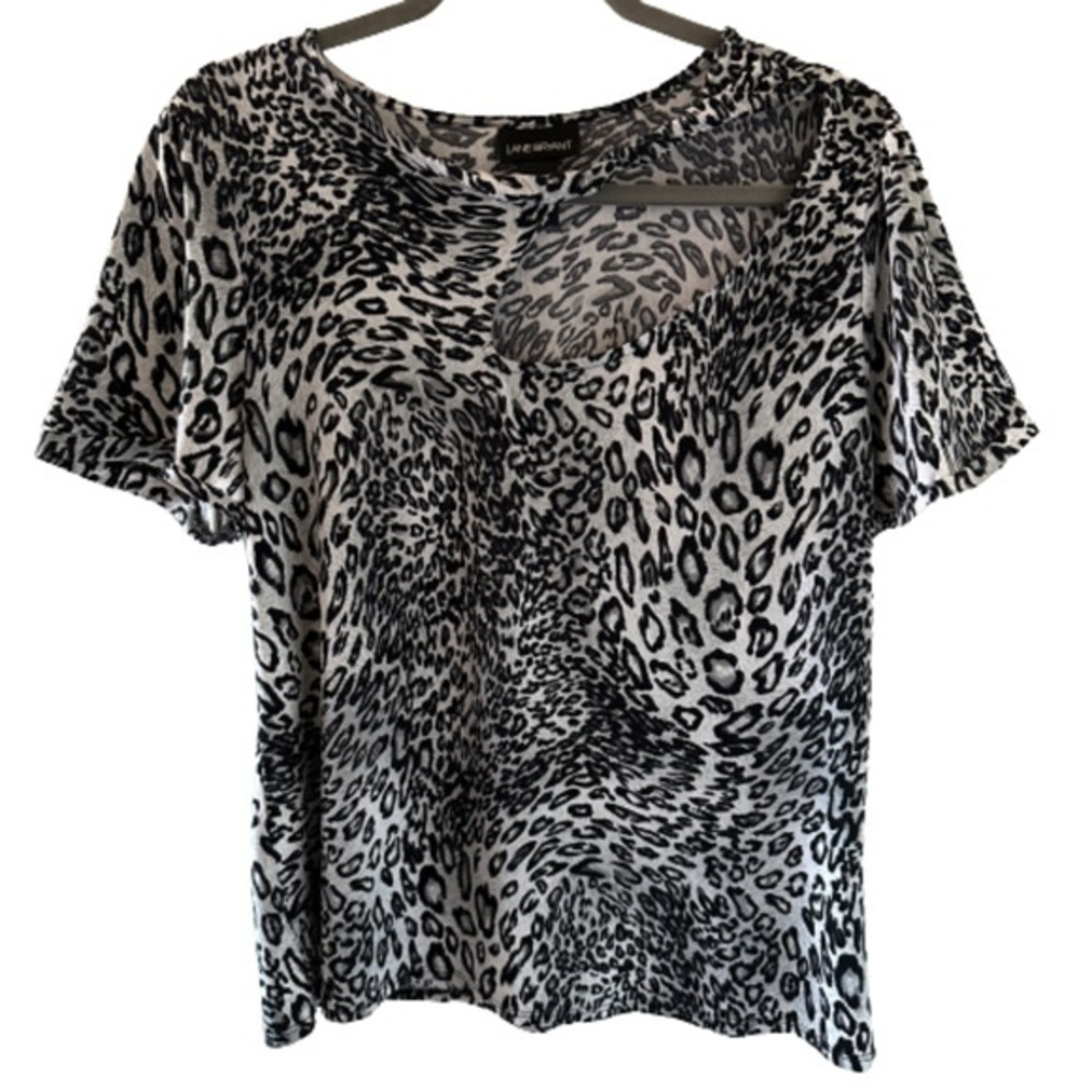 Lane Bryant Animal Print Twisted Open Neckline Short Sleeve Top -‎ Size 14/16.